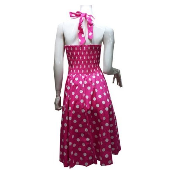 Women's Petite Marilyn Monroe Big Polka Dots Halter Top Dress w/ Padding, Pink - Picture 2 of 2